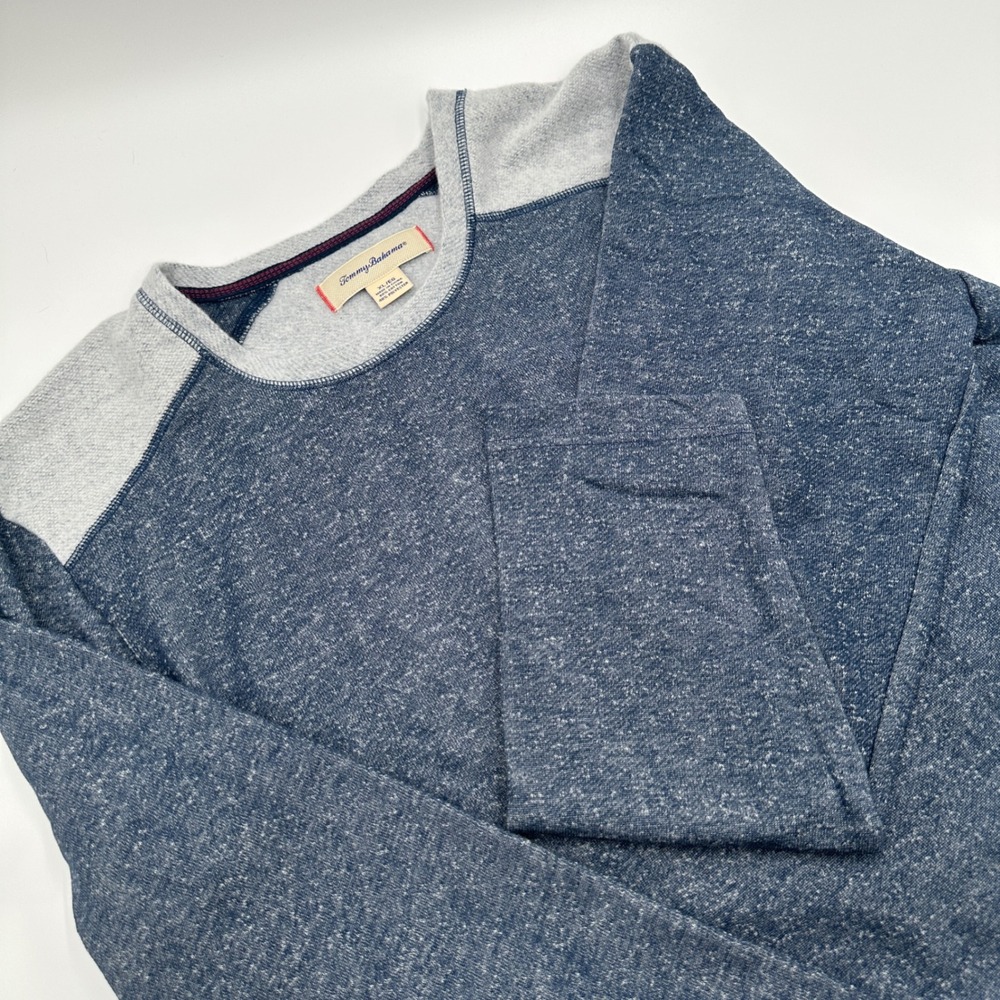 Tommy Bahama Pullover Raglan Long Sleeve Mens XL Blue Gray Marl Crewneck Casual